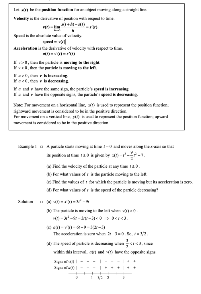 Position, Velocity, and Acceleration in Applications of Differentiation